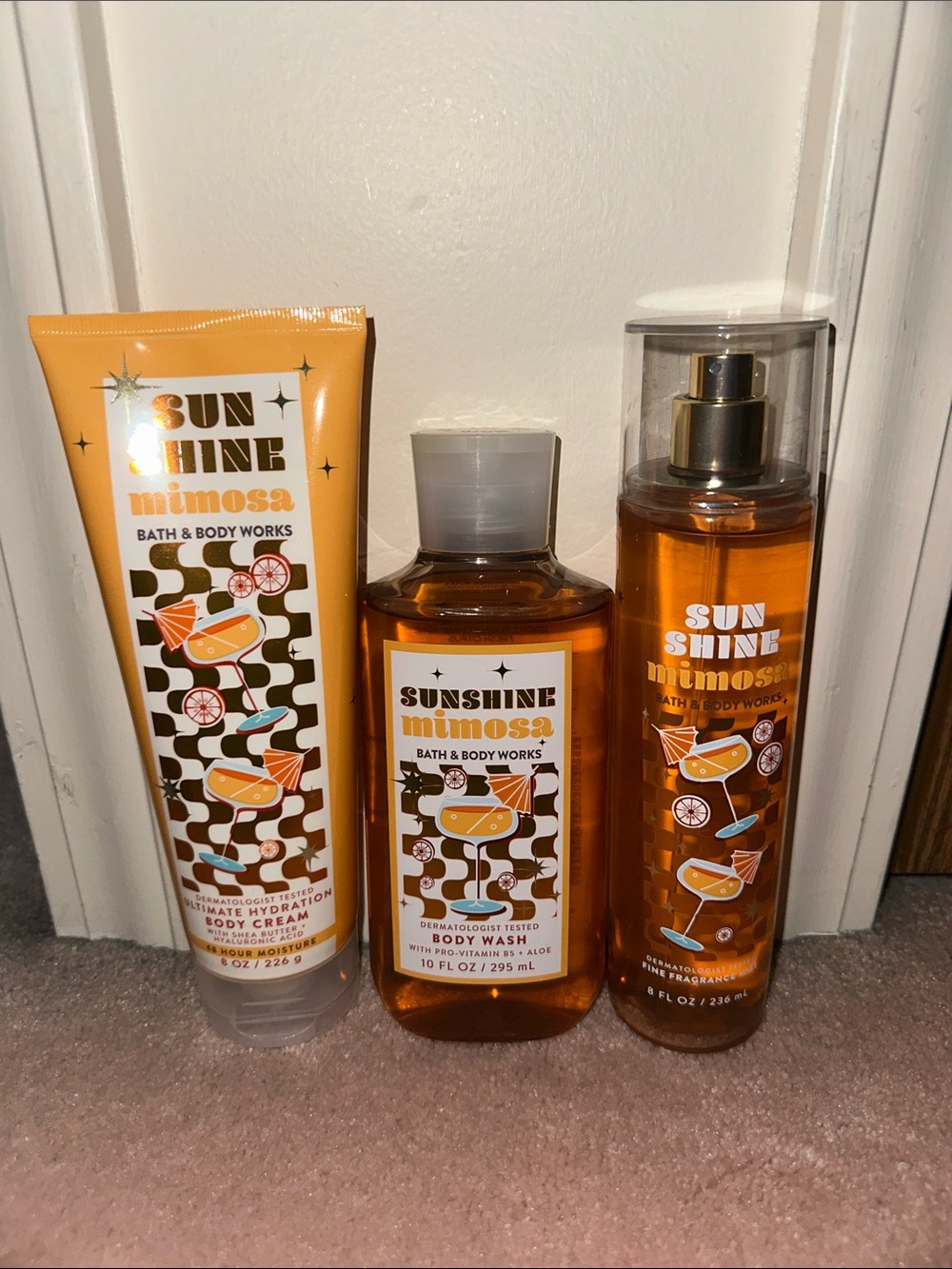 Bath & BodyWorks Sunshine Mimosa Fragrance Mist Body Cream and Body Wash Set NEW